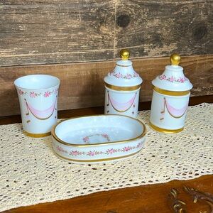 Romantic Hand Painted Ceramic Whimsical Bathroom Set.